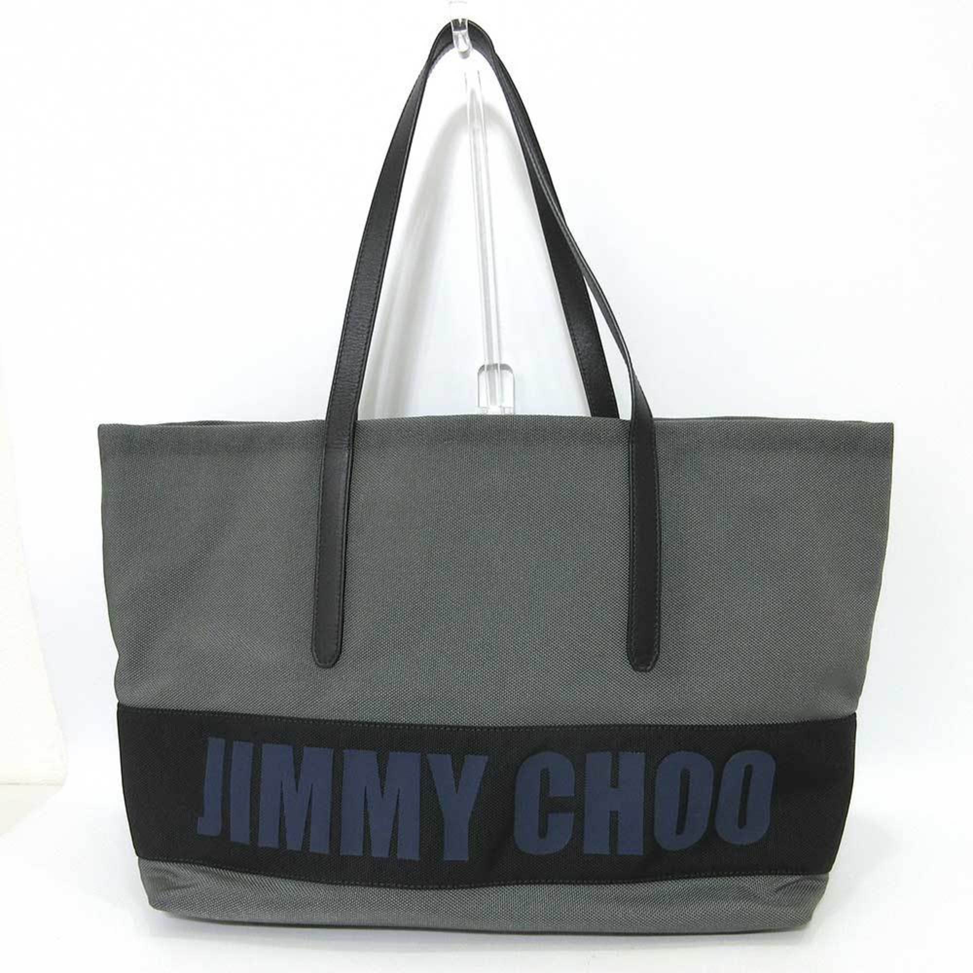Jimmy Choo Bag Tote Gray Logo Women's Men's Nylon X Leather Jimmychoo